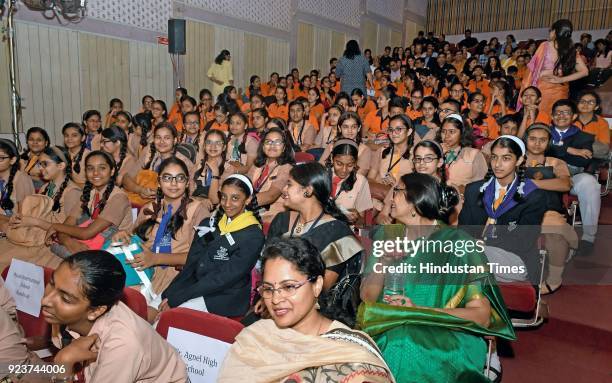 Students from different schools attend Hindustan Times Scholarship Program 2017-18 at Rangsharda Auditorium, Bandra, on February 23, 2018 in Mumbai,...