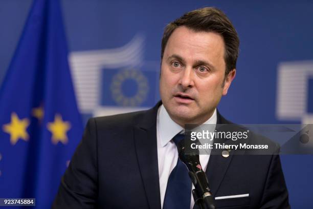 Luxembourg Prime Minister Xavier Bettel is talking to media prior an EU-Sahel Summit. European Union leaders meet Friday with counterparts from...
