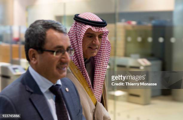 Saudi Minister of Foreign Affairs Adel bin Ahmed Al-Jubeir arrives for a EU-Sahel meeting at EU Commission headquarters in Brussels on February 23,...