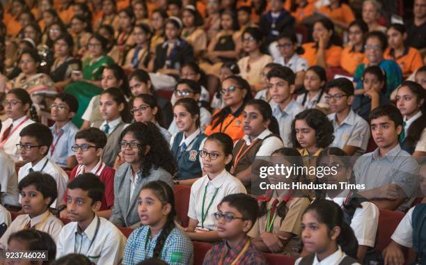 Students from different schools attend Hindustan Times Scholarship Program 2017-18 at Rangsharda Auditorium, Bandra, on February 23, 2018 in Mumbai,...