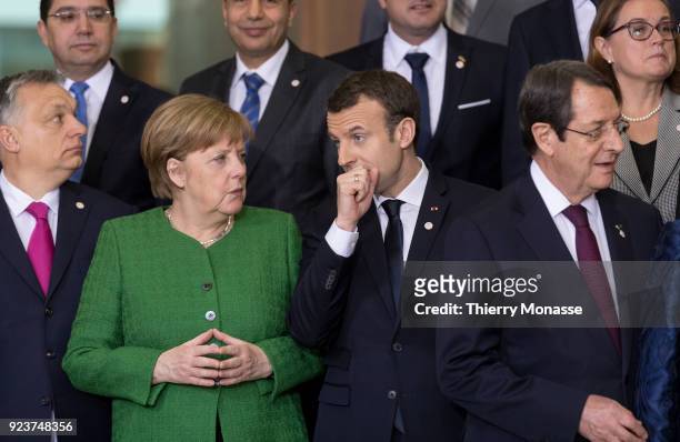 From Left: Hungarian Prime Minister Viktor Mihaly Orban, German Chancellor Angela Merkel, French President Emmanuel Macron, and the Cyprus President...