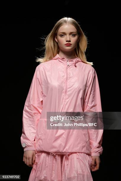 Model walks the catwalk during Nicopanda show the London Fashion Week Festival February 2018 on February 24, 2018 in London, United Kingdom.