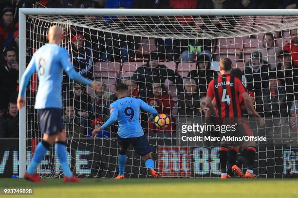Dwight Gayle of Newcastle United scores their 2nd goal during the Premier League match between AFC Bournemouth and Newcastle United at Vitality...
