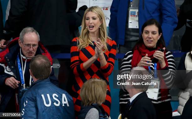 Ivanka Trump celebrates the gold medal for Team USA following the Curling Men's Gold Medal Game between USA and Sweden on day fifteen of the...