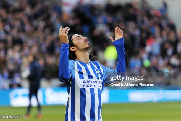 Ezequiel Schelotto of Brighton prays prior to the game during the Premier League match between Brighton and Hove Albion and Swansea City and at the...