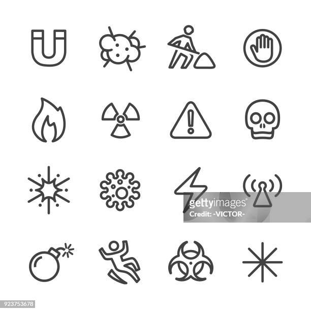 warning and hazard icons - line series - radioactive warning symbol stock illustrations