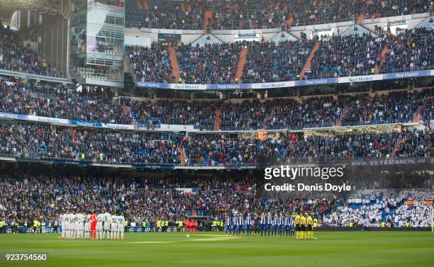 Real Madrid and Deportivo Alaves players hold a minute of silence at the Bernabeu in memory of the Basque policeman who died during clashes outside...