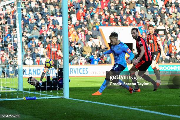 Dwight Gayle of Newcastle United scores his second goal during the Premier League match between AFC Bournemouth and Newcastle United at Vitality...