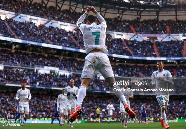 Cristiano Ronaldo of Real Madrid CF celebrates scoring their opening goal during the La Liga match between Real Madrid CF and Deportivo Alaves at...