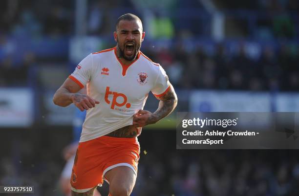 Blackpool's Kyle Vassell celebrates scoring the opening goal during the Sky Bet League One match between Portsmouth and Blackpool at Fratton Park on...