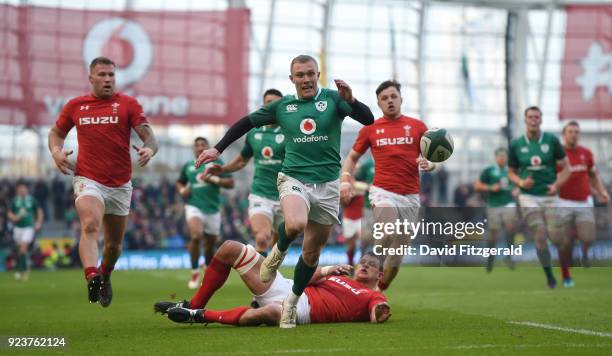 Dublin , Ireland - 24 February 2018; Keith Earls of Ireland chases a kick during the NatWest Six Nations Rugby Championship match between Ireland and...