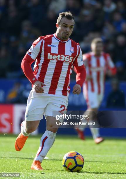 Xherdan Shaqiri of Stoke City in action during the Premier League match between Leicester City and Stoke City at The King Power Stadium on February...