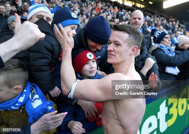 Jonathan Hogg of Huddersfield Town celebrates with fans following his side's win during the Premier League match between West Bromwich Albion and...