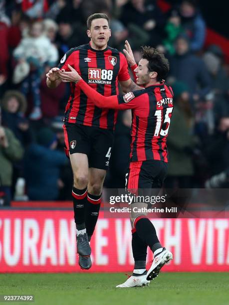 Dan Gosling of AFC Bournemouth celebrates after scoring his sides second goal with Adam Smith of AFC Bournemouth during the Premier League match...