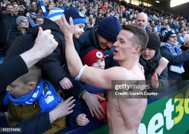 Jonathan Hogg of Huddersfield Town celebrates with fans following his side's win during the Premier League match between West Bromwich Albion and...