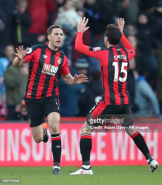 Bournemouth's Dan Gosling celebrates scoring his side's second goal with team-mate Adam Smith during the Premier League match at the Vitality...
