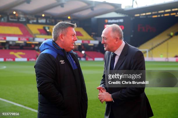 Craig Shakespeare, Assistant Manager of Everton, speaks to Steve Walsh, Director of Football at Everton, prior to the Premier League match between...