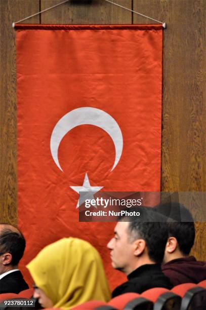 Turkish national flag is displayed during a pro-Ukrainian protest against Russia on the 4th anniversary of the occupation of Crimea in Ankara, Turkey...