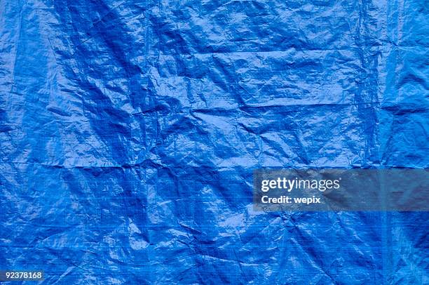 wrinkled blue tarp texture full frame background - tarpaulin stock pictures, royalty-free photos & images