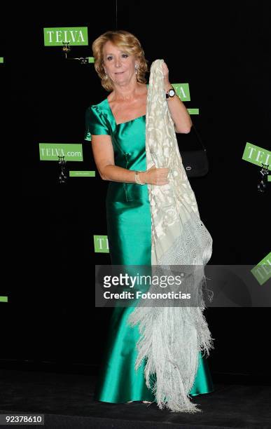Esperanza Aguirre, President of the Comunidad de Madrid, arrives to the 2009 Telva Magazine Fashion Awards ceremony, held at the Teatro del Canal on...