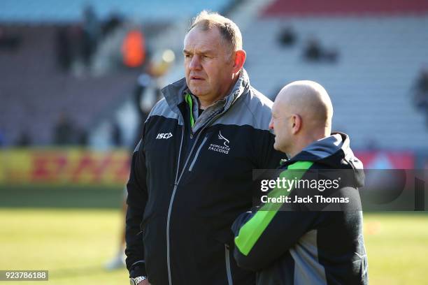 Dean Richards, director of Rugby for the Newcastle Falcons watches on prior to the Aviva Premiership match between Harlequins and Newcastle Falcons...