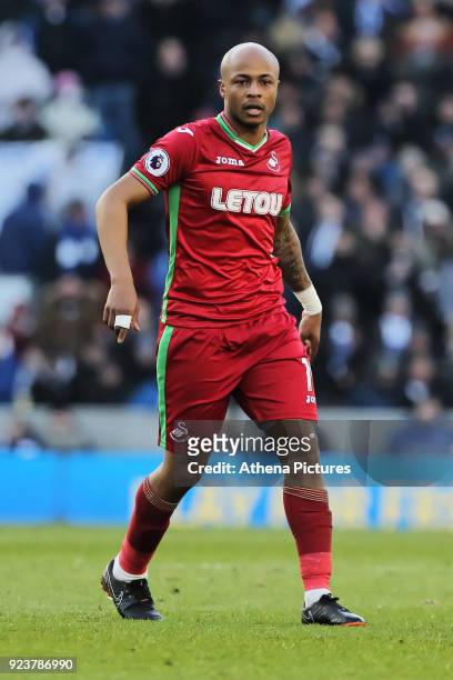 Andre Ayew of Swansea City in action during the Premier League match between Brighton and Hove Albion and Swansea City and at the Amex Stadium on...