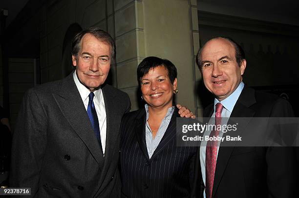 Charlie Rose, Debra L. Lee, Chairman and CEO BET Networks and Philippe Dauman, President and CEO Viacom attends the 2009 Center for Communication...