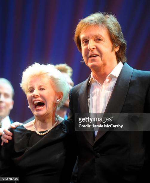 Jo Sullivan Loesser and Sir Paul McCartney attend the Chance & Chemistry: A Centennial Celebration of Frank Loesser benefit concert at Minskoff...