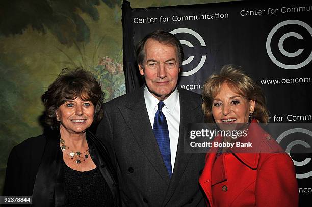 Catherine Williams, Charlie Rose and Barbara Walters attends the 2009 Center for Communication Luncheon at The Pierre Hotel on October 26, 2009 in...
