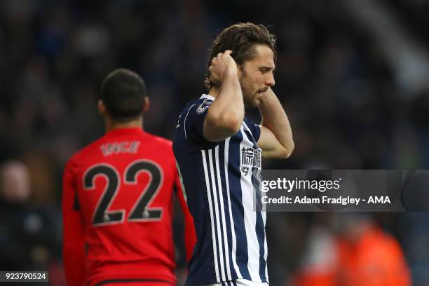 Jay Rodriguez of West Bromwich Albion reacts at the final whistle after a 1-2 defeat during the Premier League match between West Bromwich Albion and...