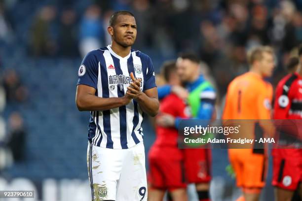 Dejected Salomon Rondon of West Bromwich Albion reacts at the final whistle to the 1-2 defeat during the Premier League match between West Bromwich...