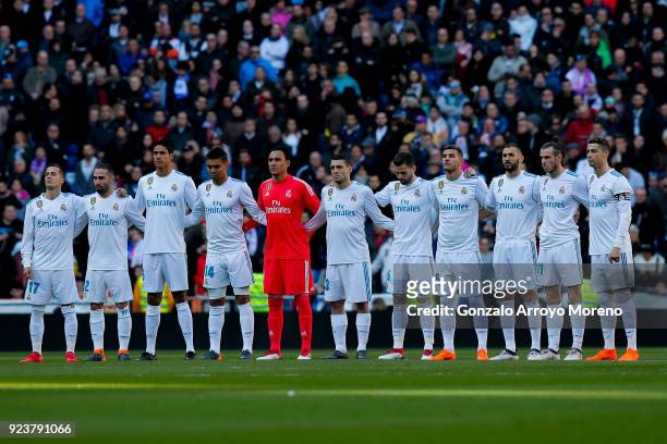 Real Madrid players observe one minute of silence in memorial of the riot police officer deceased during the riots between ultra fans of Athletic...