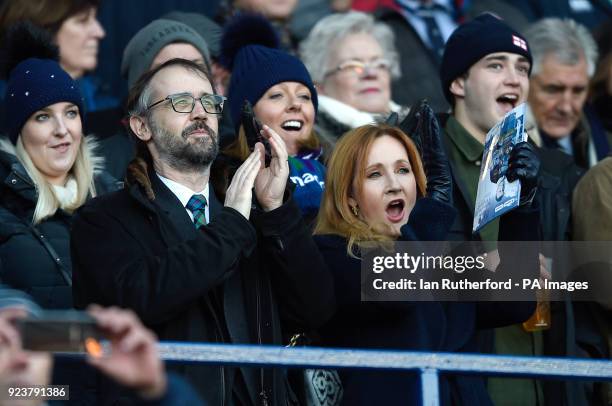 Rowling and husband Neil Murray in the stands before the RBS Six Nations match at BT Murrayfield, Edinburgh.