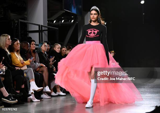 Model walks the catwalk during Nicopanda show the London Fashion Week Festival February 2018 on February 24, 2018 in London, United Kingdom.