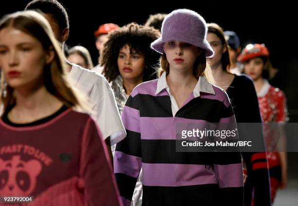 Models walk the catwalk during Nicopanda show the London Fashion Week Festival February 2018 on February 24, 2018 in London, United Kingdom.