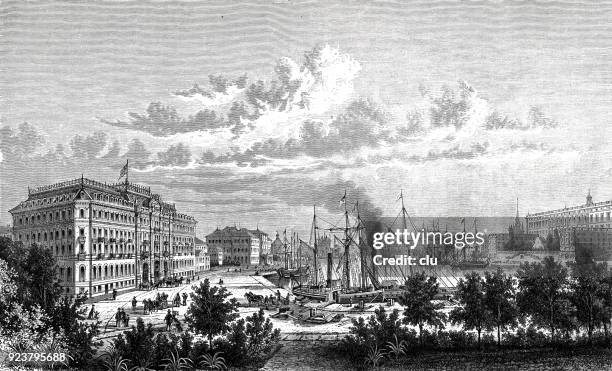the harbour of stockholm - stockholm port stock illustrations