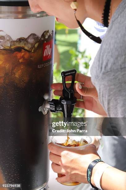 Illy Cold Brew on display at illy At Buddhas And Bellinis #livehapilly At SOBEWFF at Loews Miami Beach on February 24, 2018 in Miami Beach, Florida.