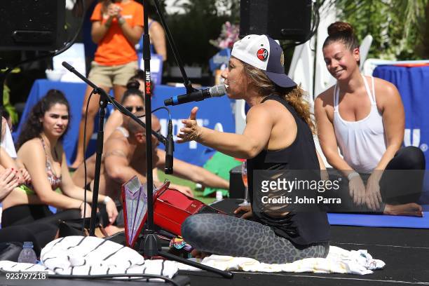 Dawn Feinberg leads yoga at illy At Buddhas And Bellinis #livehapilly At SOBEWFF at Loews Miami Beach on February 24, 2018 in Miami Beach, Florida.