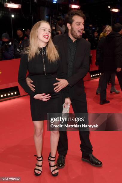 Actress Carla Nieto and her partner, actor Leonardo Ortizgris, attend the closing ceremony during the 68th Berlinale International Film Festival...