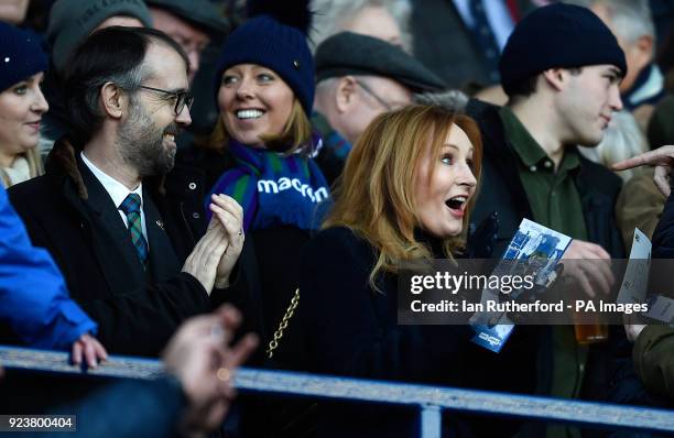 Rowling and husband Neil Murray in the stands before the RBS Six Nations match at BT Murrayfield, Edinburgh.