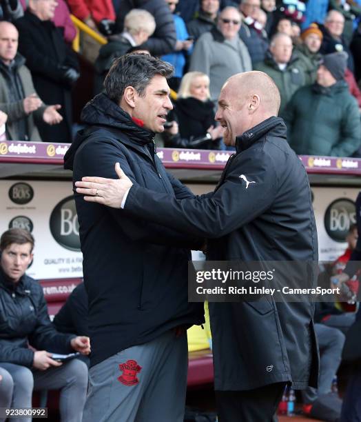 Southampton manager Mauricio Pellegrino is greeted by Burnley manager Sean Dyche ahead of kick-off during the Premier League match between Burnley...