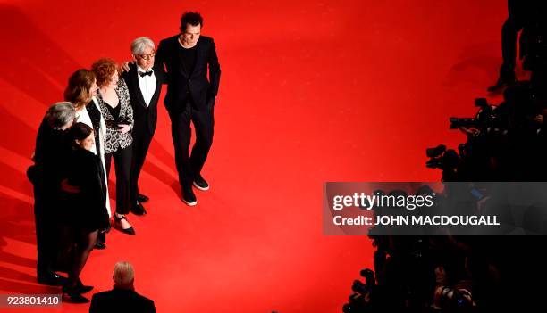 The Berlinale jury members US producer Adele Romanski, Spanish director Chema Prado, Belgian actress Cecile de France, US film critic Stephanie...