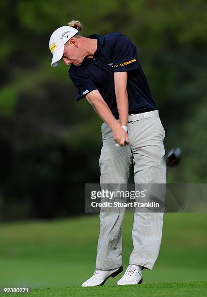 Marcel Siem of Germany in action during the final round of the Castello Masters Costa Azahar at the Club de Campo del Mediterraneo on October 25,...