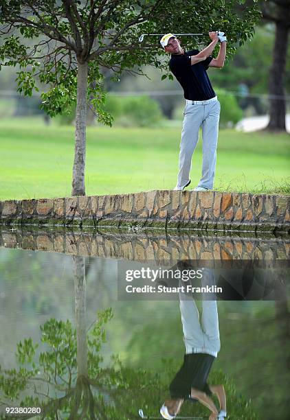 Marcel Siem of Germany in action during the final round of the Castello Masters Costa Azahar at the Club de Campo del Mediterraneo on October 25,...