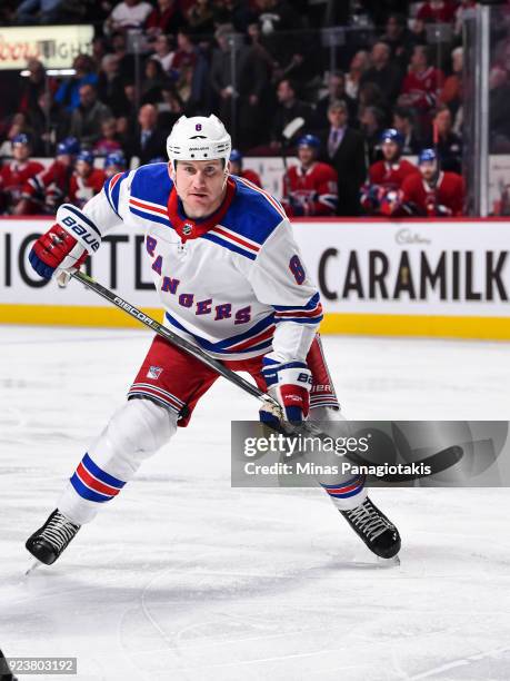 Cody McLeod of the New York Rangers skates against the Montreal Canadiens during the NHL game at the Bell Centre on February 22, 2018 in Montreal,...