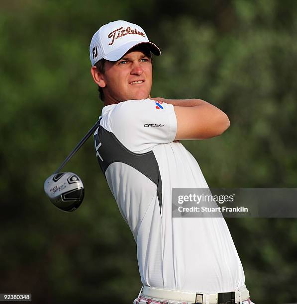 Bernd Wiesberger of Austria in action during the final round of the Castello Masters Costa Azahar at the Club de Campo del Mediterraneo on October...