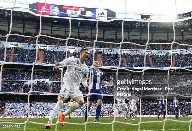 Cristiano Ronaldo of Real Madrid celebrates his team's second goal during the La Liga match between Real Madrid and Deportivo Alaves at Estadio...