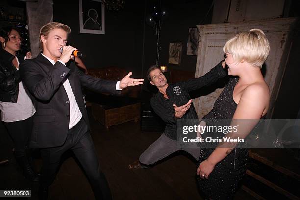 Derek Hough, Louis van Amstel and Kelly Osbourne attend Kelly Osbourne's birthday party held at h.wood on October 26, 2009 in Hollywood, California.