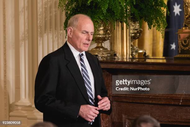 White House Chief of Staff John F. Kelly, was in attendance for the joint press conference of U.S. President Donald Trump and Prime Minister Malcolm...