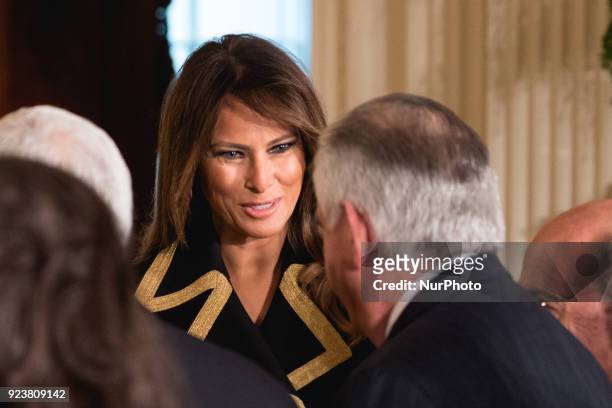 First lady Melania Trump, arrives for the joint press conference of U.S. President Donald Trump and Prime Minister Malcolm Turnbull of Australia, in...